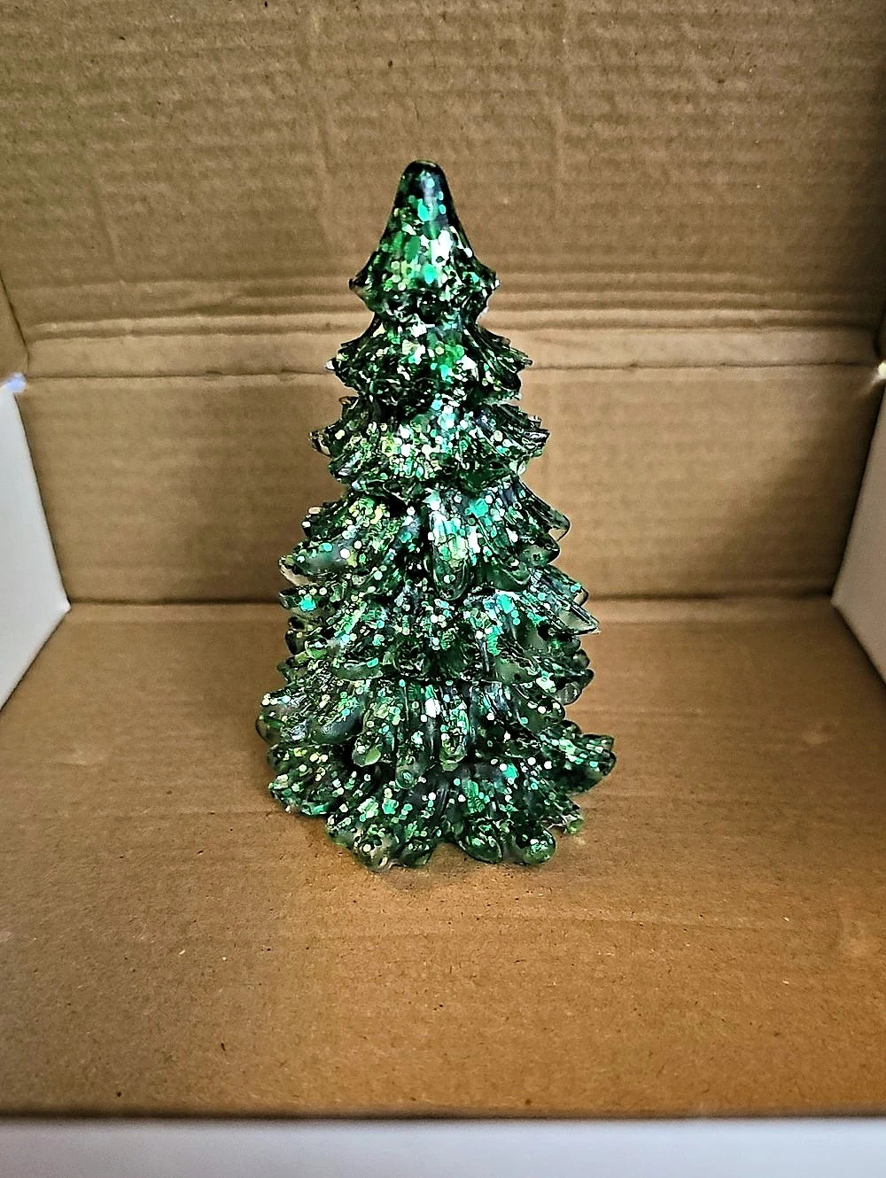 Hand Crafted 4" Green Resin Christmas Tree Figurine Decor